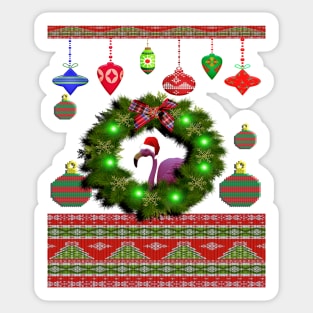 Christmas Ugly Santa Hat on Flamingo Funny Xmas Gag Gift Sticker